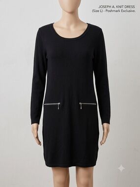 Joseph Black Long-Sleeve Knit Dress with Zip Pocket Detail